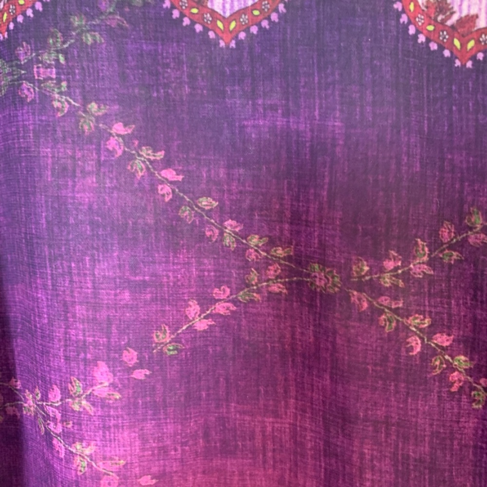 SUSAN GRAVER Purple Floral Chiffon Tunic Top Size 2XP Button Up Semi Sheer Artsy - Picture 6 of 15